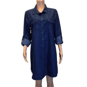 Live 4 Truth Denim Chambray Button Front Shirt Dress Roll Tab Sleeves XL NWOT